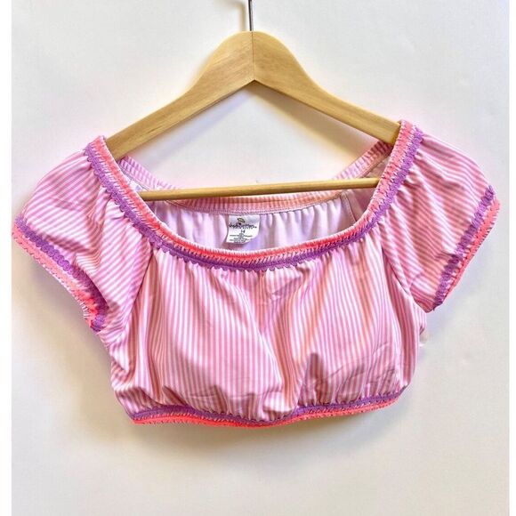 NWOT Shade Critters palm beach striped cap sleeve bikini top Size 14 - Picture 1 of 4